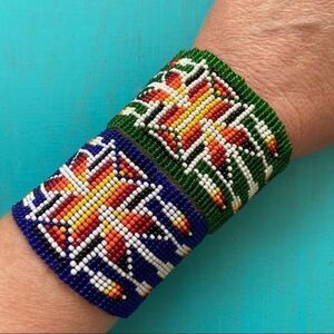 Set of 2 Beaded Cuff Woven Bracelets